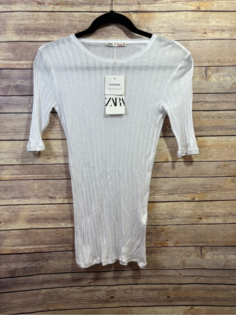 NWT Zara white Supima cotton ribbed Tee Size Small
